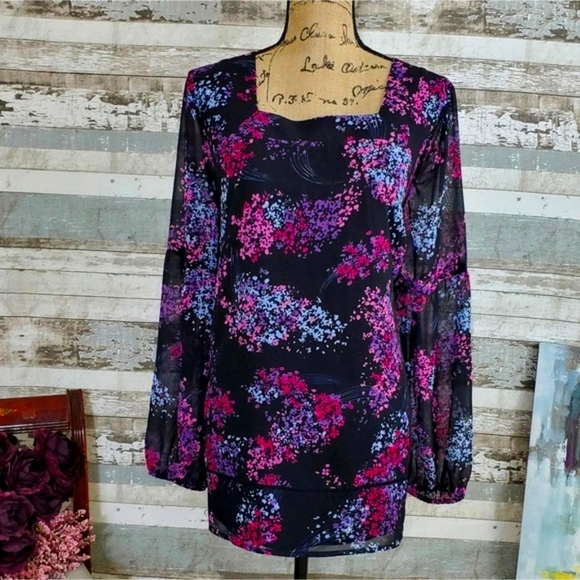 Lane Bryant Women's Plus Floral Square Neck Blouse Purple pink size 14 - Picture 1 of 8